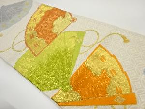 モール檜扇に古典柄模様織出し袋帯